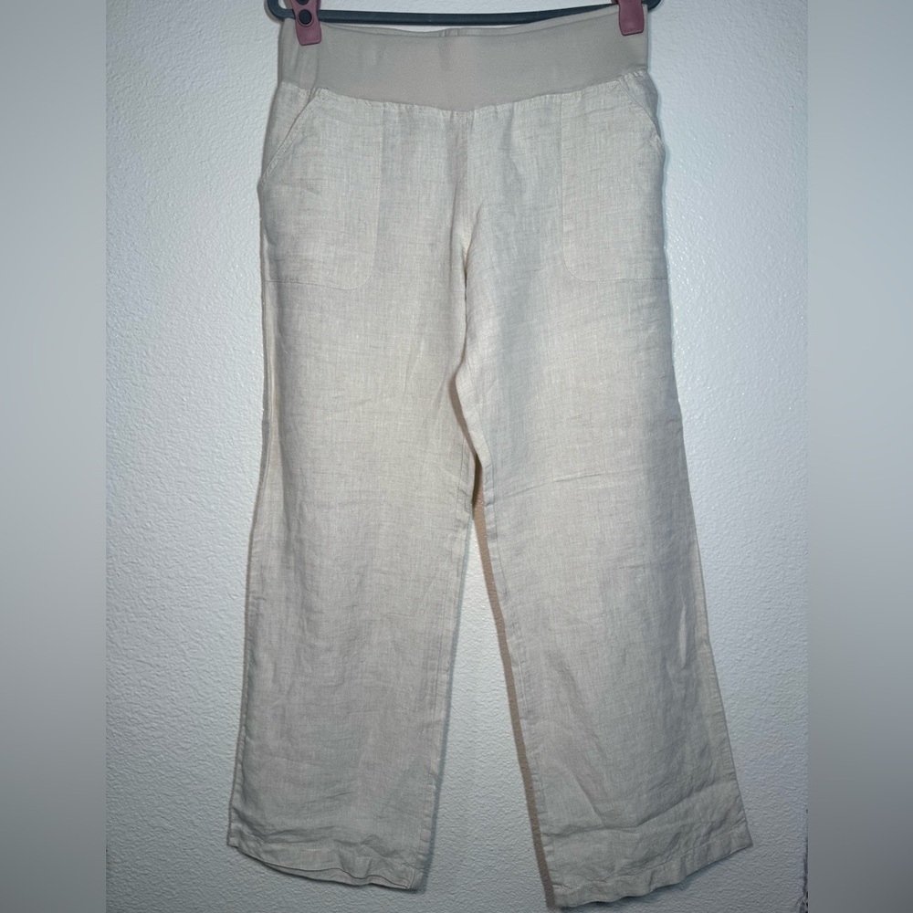 Cream Linen Wide-Leg Pants
